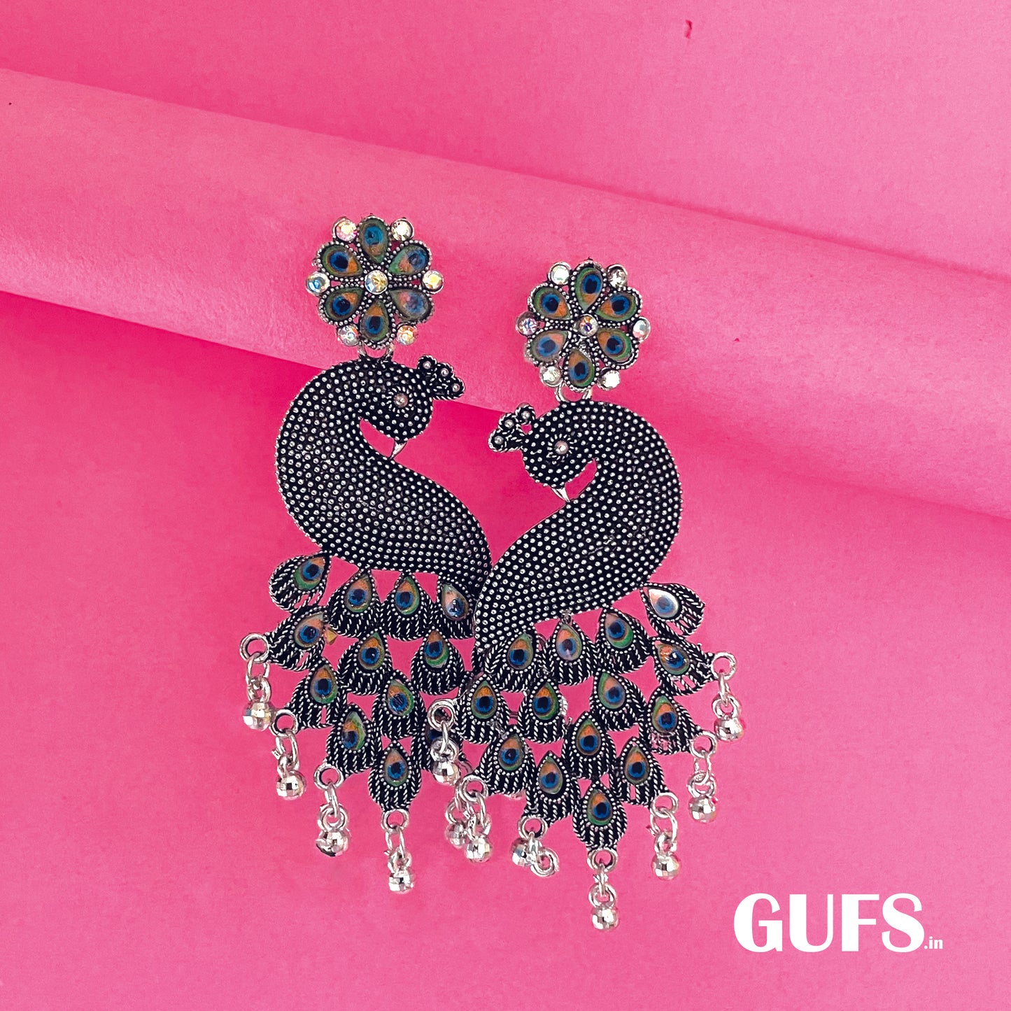 Peacock Oxidized Jhumkas