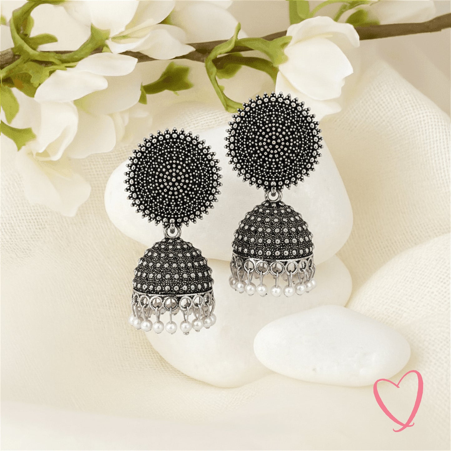 Oxidized Silver Jhumkas