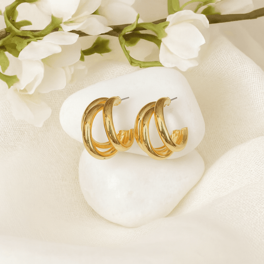 Triple Hoop Gold Earrings