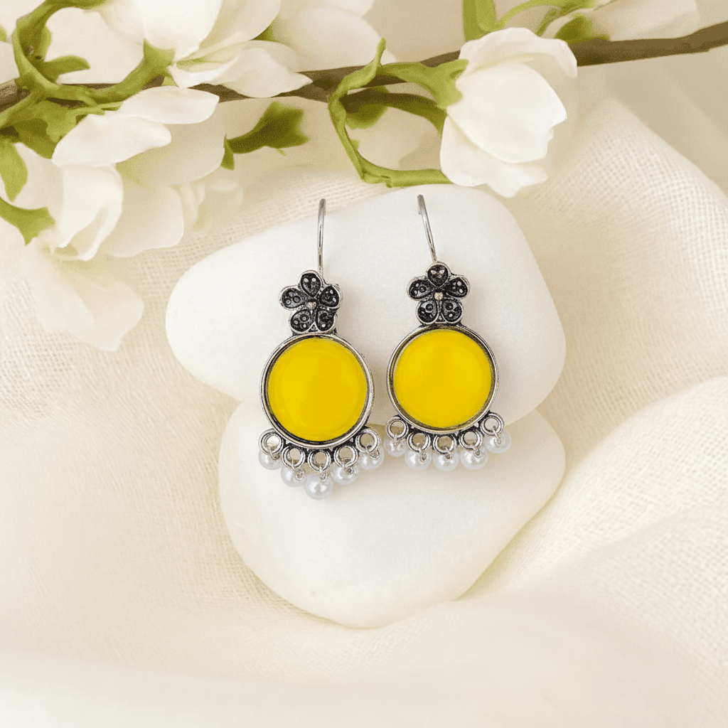 silver-plated ethnic drop earrings