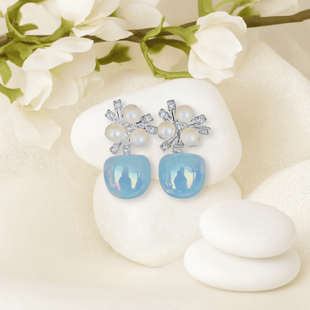 Crystal Bloom Blue Opal Drop Earrings