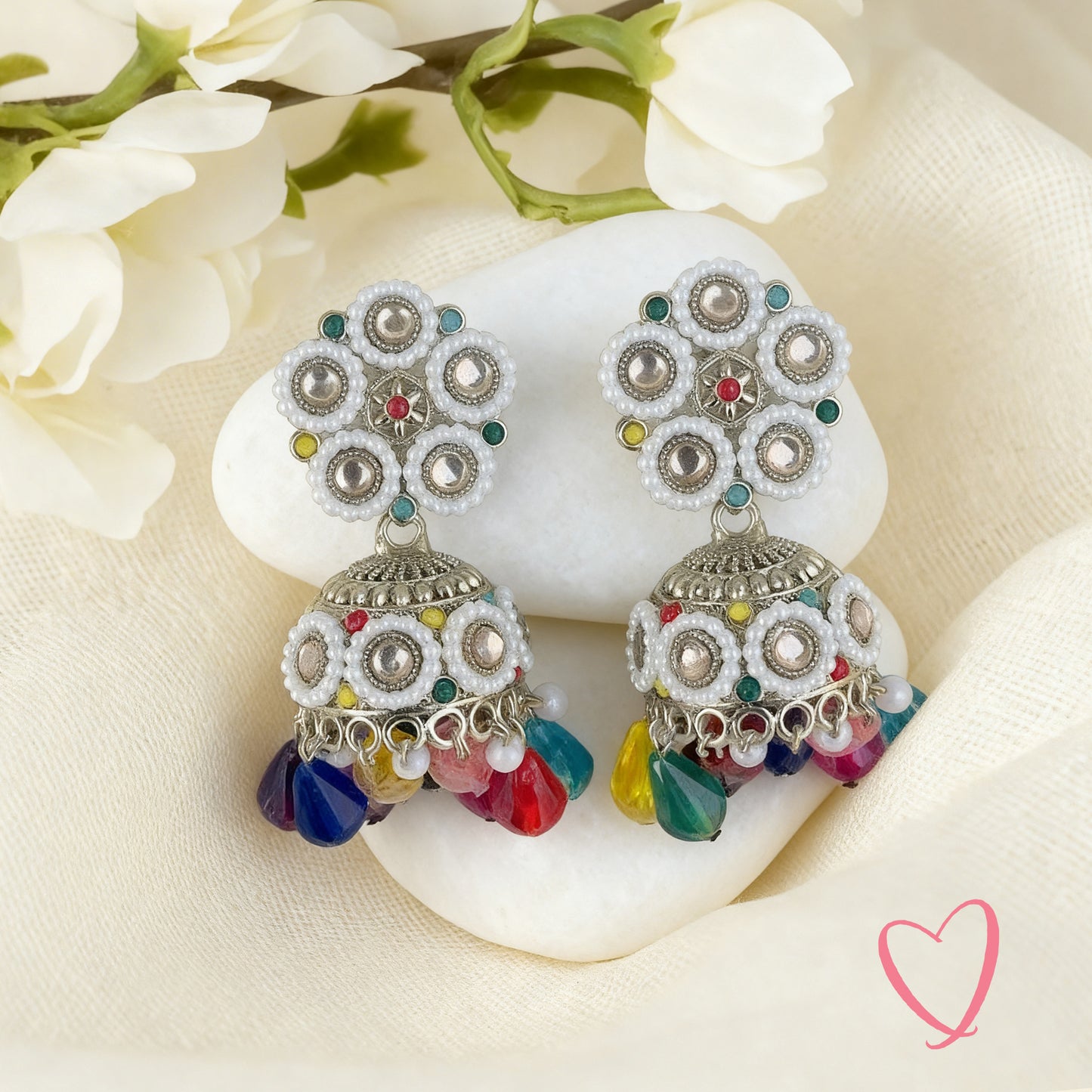 Colorful Oxidized Jhumkas - Vibrant Ethnic Earrings