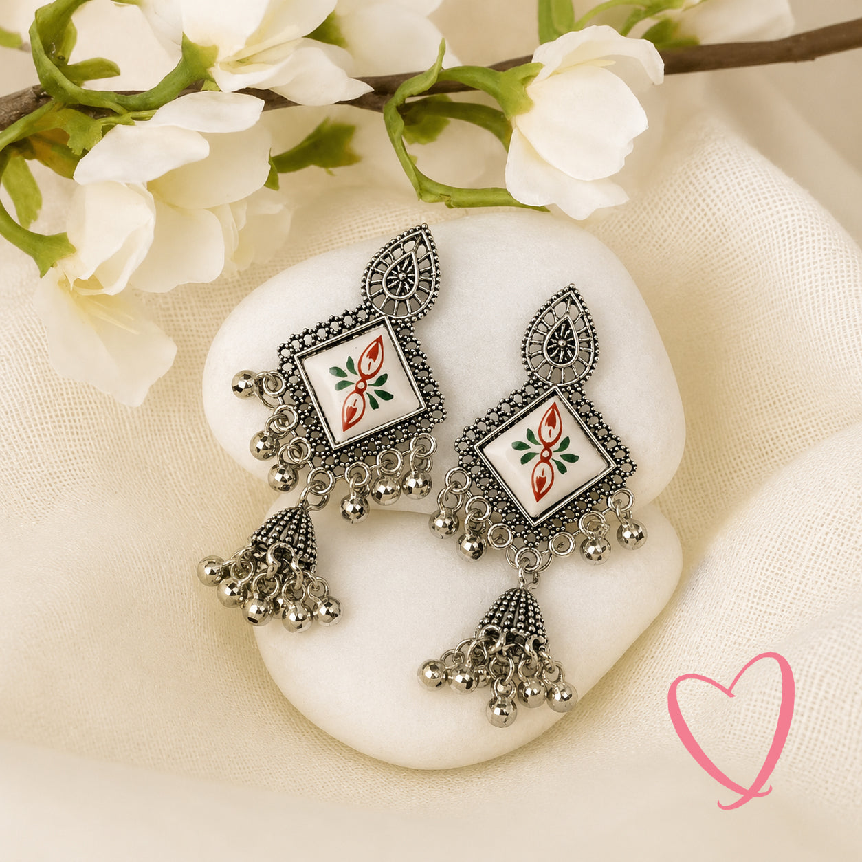 Oxidized Silver Jhumka Hamper Set of 12 | Name Printed Box