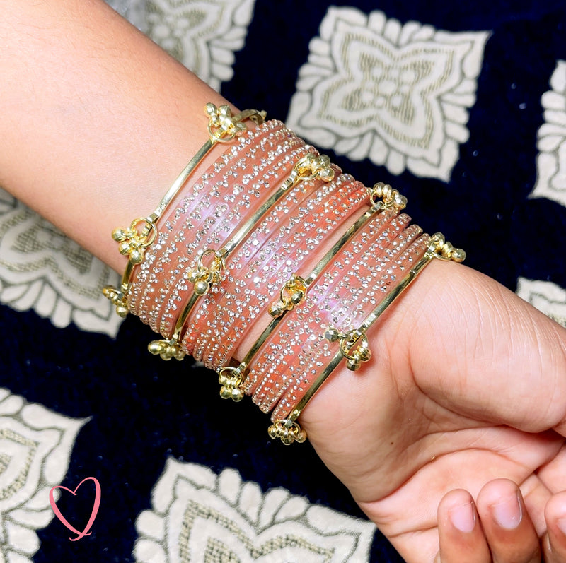 Pink Stone Kashmiri Bangles with Ghungroo - Bridal Jewelry | GUFS