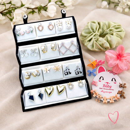 GUFS Oxidized Earrings Set - 12 Designer Studs with Gift Box