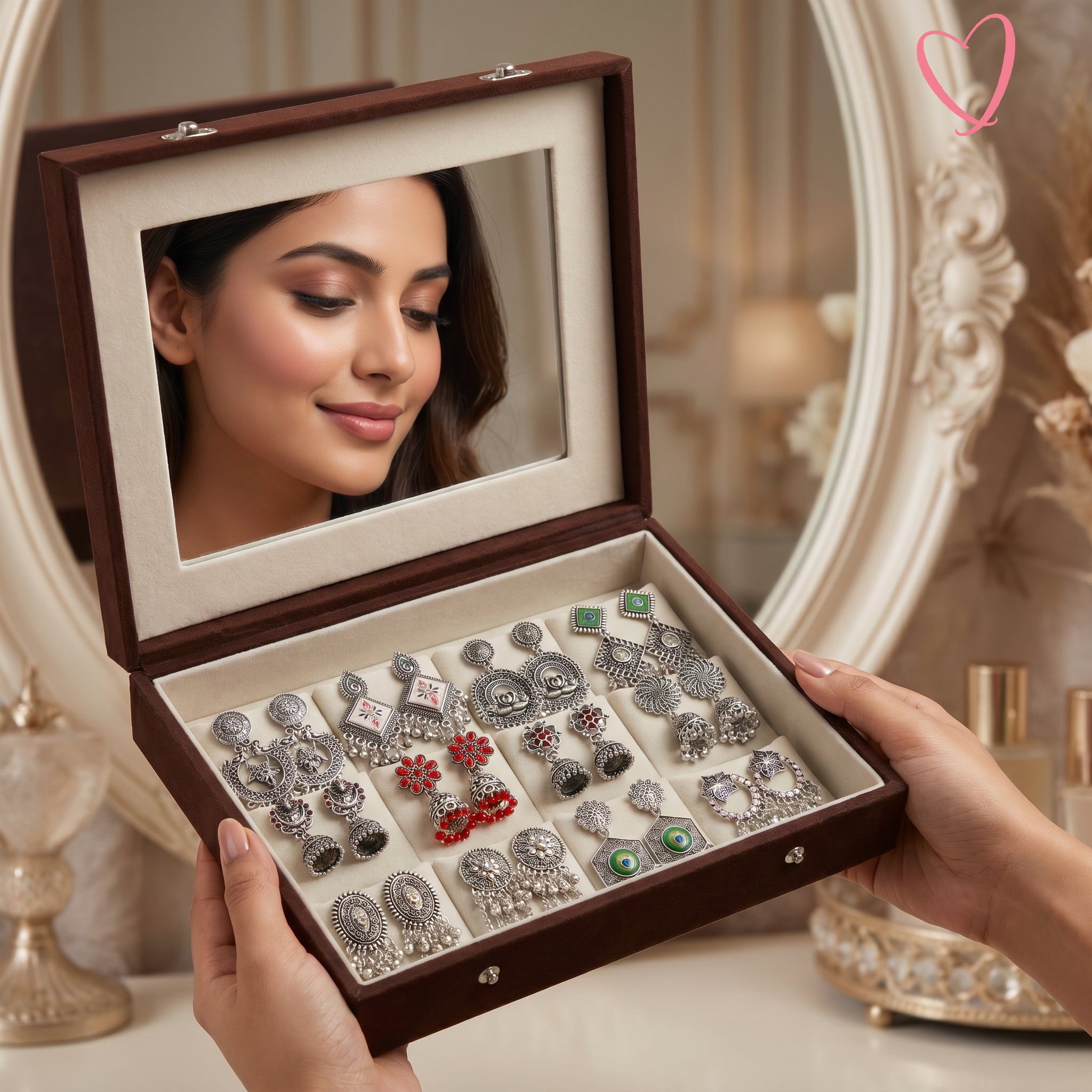 Mirror Box - 12 Oxidised Multicolor Earrings Set With Latter