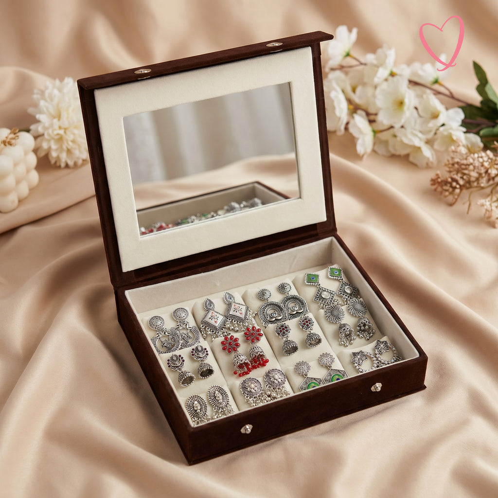 Mirror Box - 12 Oxidised Multicolor Earrings Set With Latter