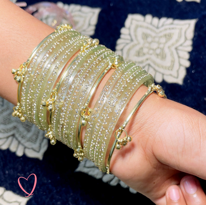 Green/olive Stone Kashmiri Bangles with Ghungroo - Mehendi Jewelry Set
