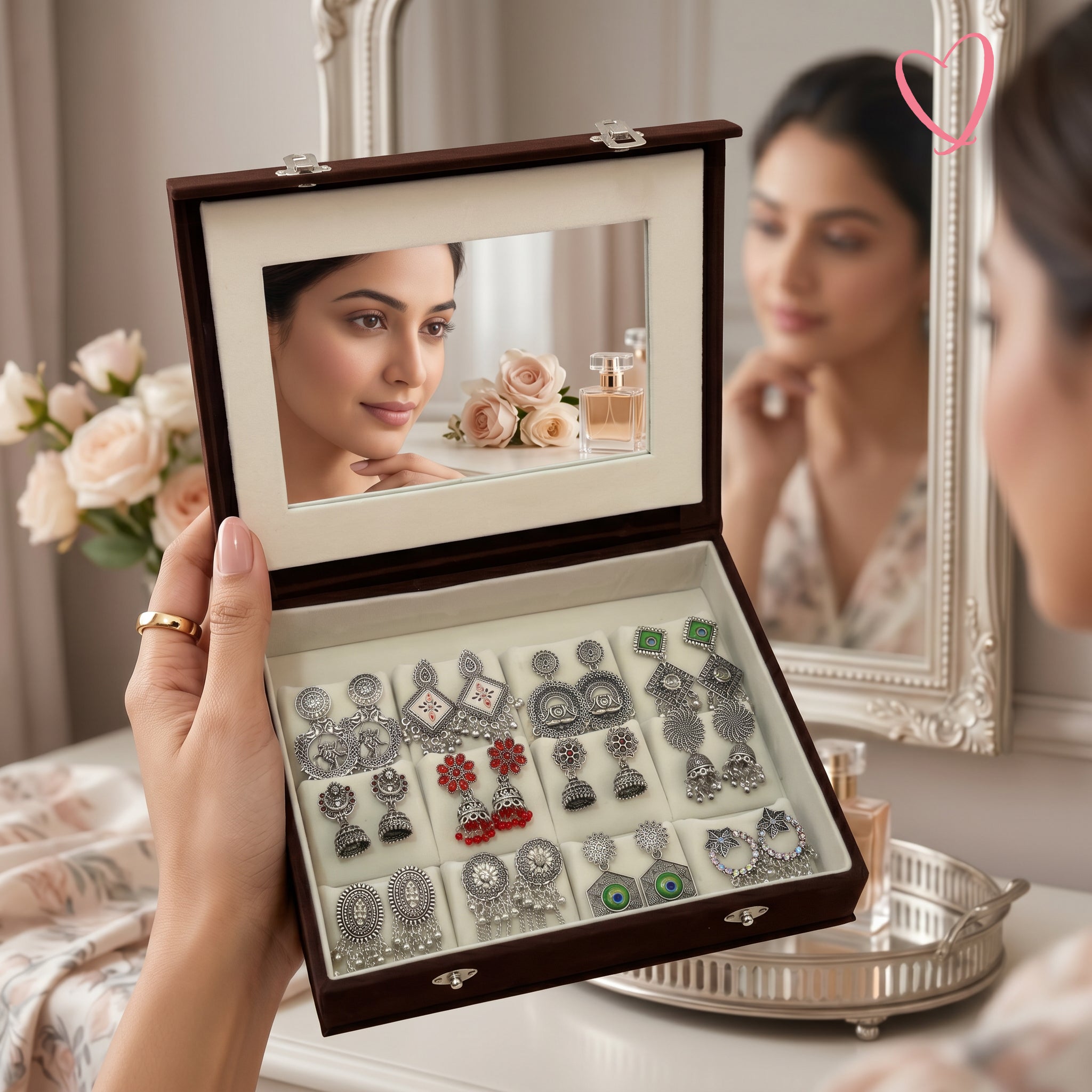 Mirror Box - 12 Oxidised Multicolor Earrings Set With Latter