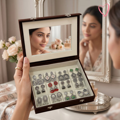 Mirror Box - 12 Oxidised Multicolor Earrings Set With Latter
