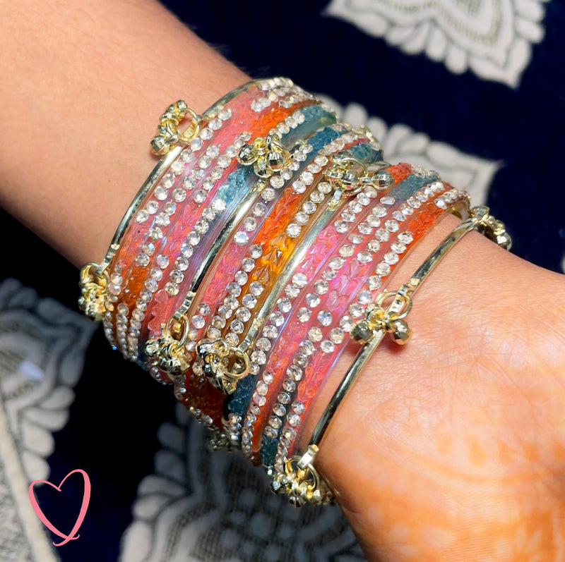 Multi Colour Stone Kashmiri Bangles with Ghungroo - Traditional Bridal Jewelry