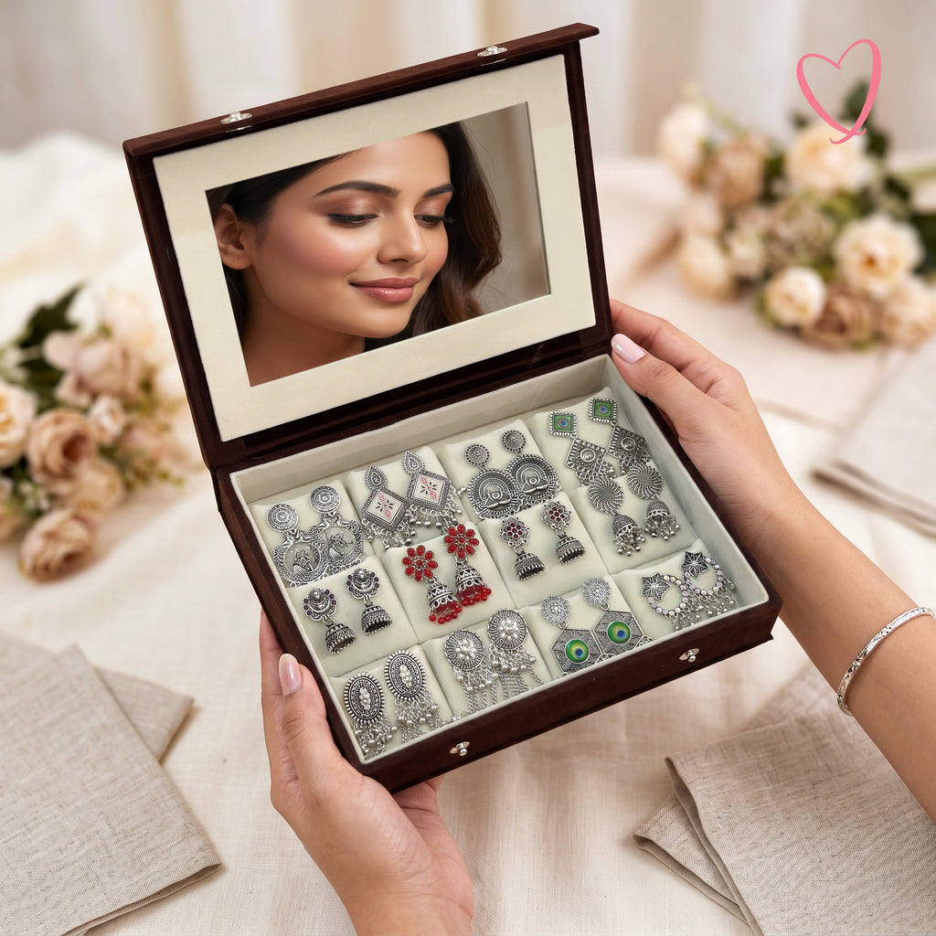 Mirror Box - 12 Oxidised Multicolor Earrings Set With Latter