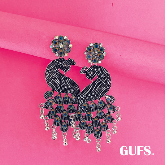 Peacock Oxidized Jhumkas