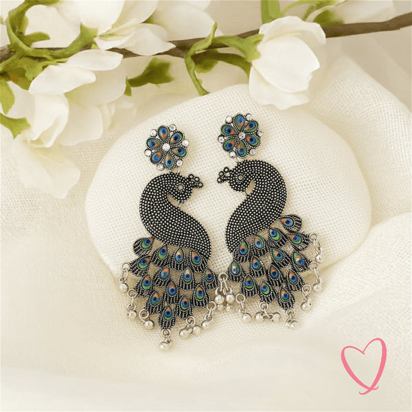 Peacock Oxidized Jhumkas