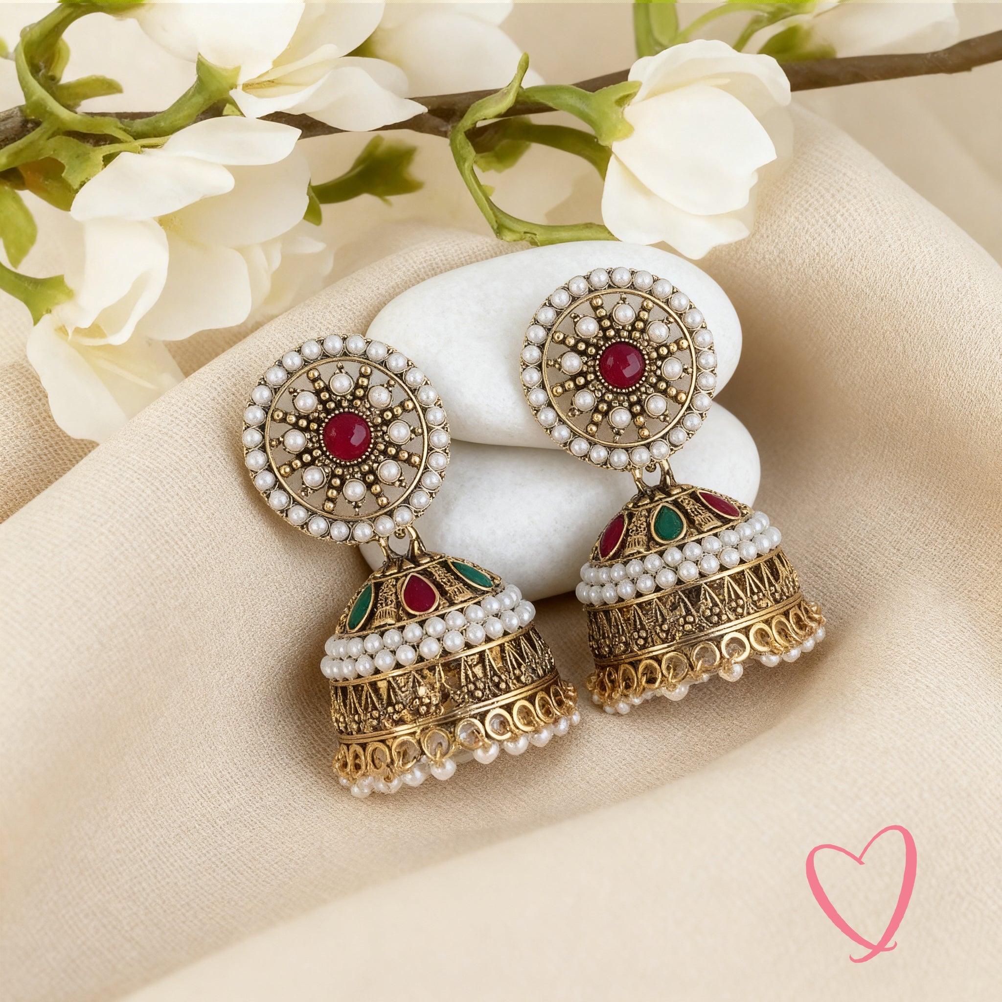 Oxidized Jhumkas with Nug - Antique Style Earrings