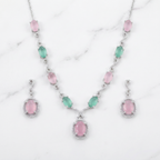 Pink & Green Dual Stone AD Necklace Set with Earrings