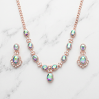 Mystic Rainbow AD Oval Necklace Set with Earrings
