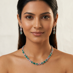 Emerald Green & Lavender AD Tennis Necklace Set with Earrings
