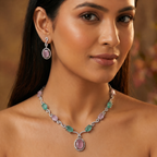 AD Diamond Necklace with Light Green Stone
