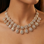 Rose Gold Polki AD Bridal Necklace Set with Earrings & Maang Tikka