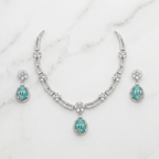 Turquoise Green AD Floral Necklace Set with Earrings