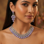 Purple Amethyst AD Bib Necklace Set with Earrings