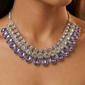 Purple Amethyst AD Bib Necklace Set with Earrings