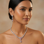 Pink Rose AD Double Drop Necklace Set with Earrings
