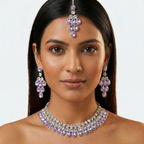Purple Amethyst AD Bib Necklace Set with Earrings