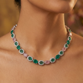 Emerald Green & Lavender AD Tennis Necklace Set with Earrings