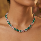 Emerald Green & Lavender AD Tennis Necklace Set with Earrings
