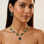 Royal Emerald Green AD Drop Necklace Set with Earrings