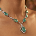 AD Diamond Necklace with Light Green Stone