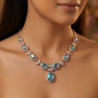 Mystic Rainbow AD Oval Necklace Set with Earrings