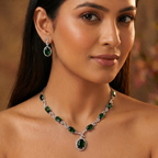 Royal Emerald Green AD Drop Necklace Set with Earrings