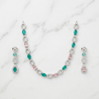 Emerald Green & Lavender AD Tennis Necklace Set with Earrings