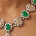 Green & White Opal AD Tennis Necklace Set with Earrings