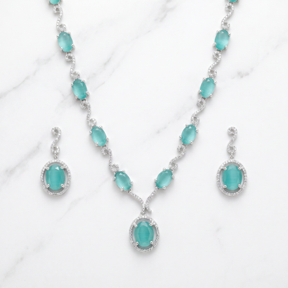 AD Diamond Necklace with Light Green Stone