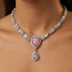Pink Rose AD Double Drop Necklace Set with Earrings