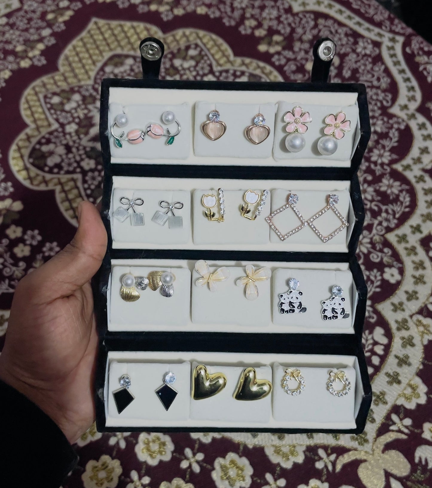 GUFS Oxidized Earrings Set - 12 Designer Studs with Gift Box