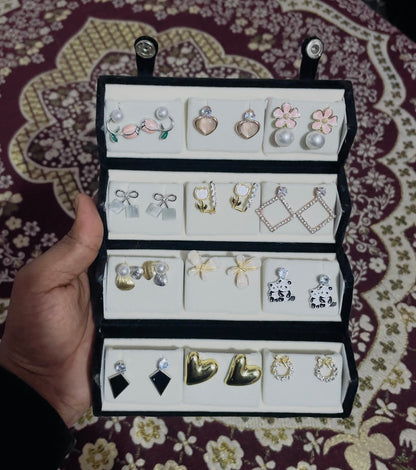 GUFS Oxidized Earrings Set - 12 Designer Studs with Gift Box