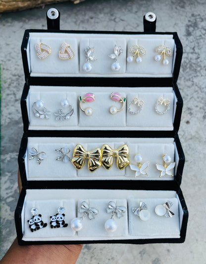 GUFS Oxidized Earrings Set - 12 Designer Studs with Gift Box