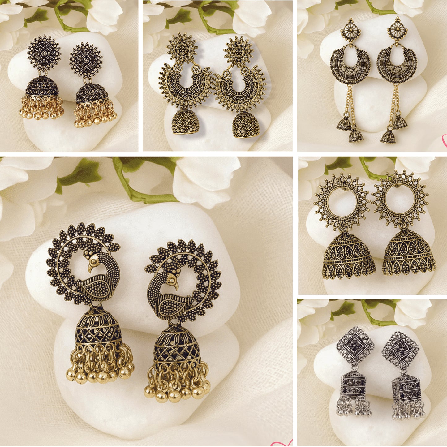 6 Gold Oxidized Earrings With + 2 Rings and  1 love Card Free