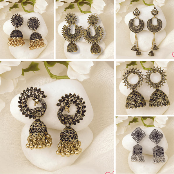 6 Gold Oxidized Earrings With + 2 Rings and  1 love Card Free