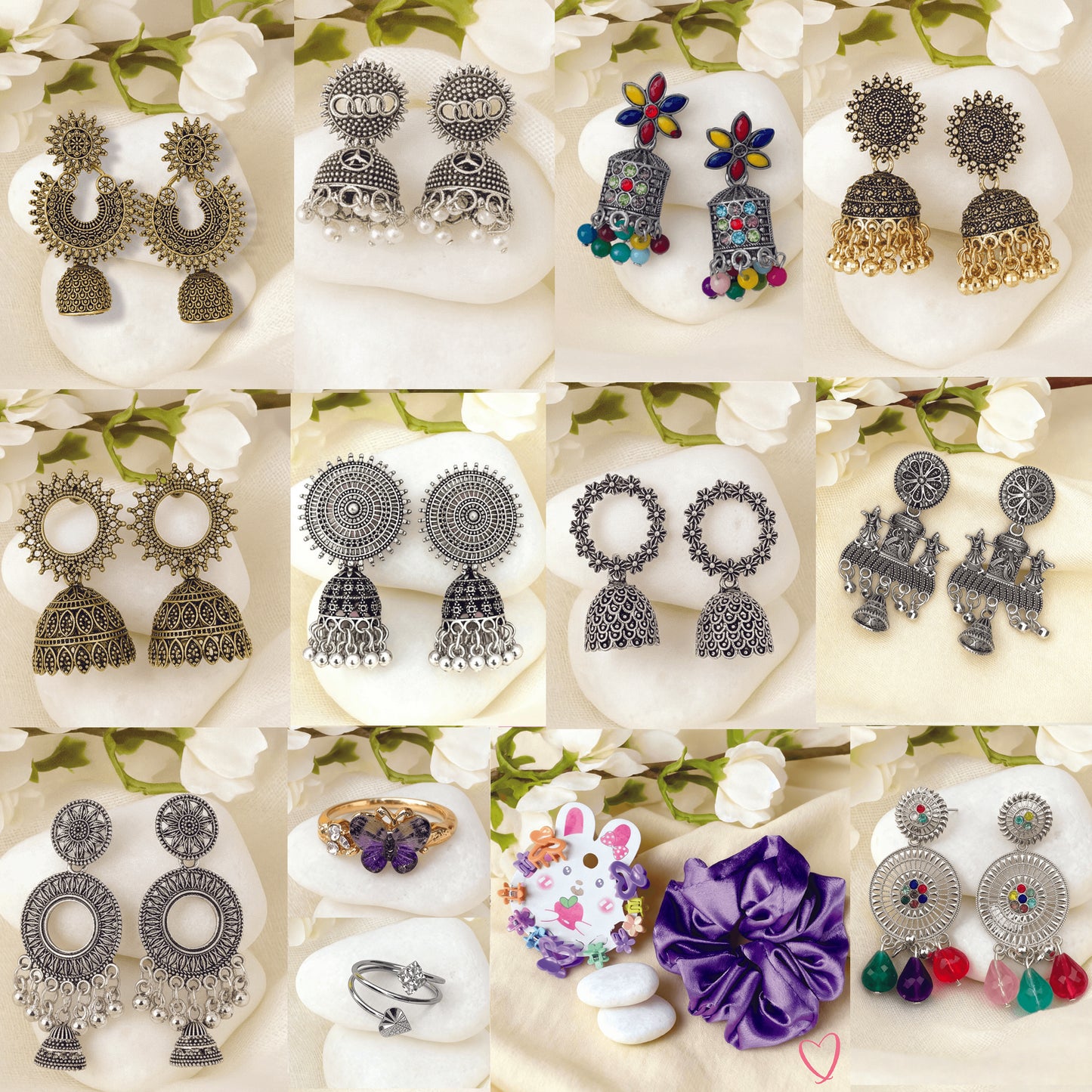 GUFS Gift Hamper 10 Jumkas + 2 Rings + 1 Kranchi + 11 Hair Clachers + 1 Love Letter with 3 photo