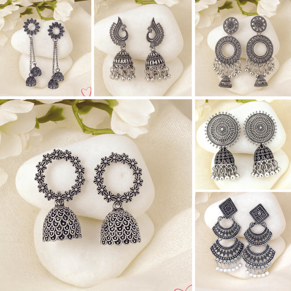 6 Silver Oxidized Earrings + 2 Rings and  1 love Card Free