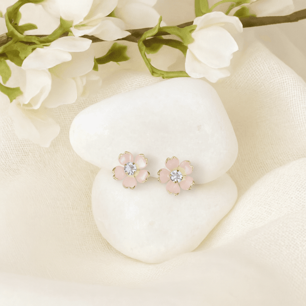 Pink Floral Stud Earrings