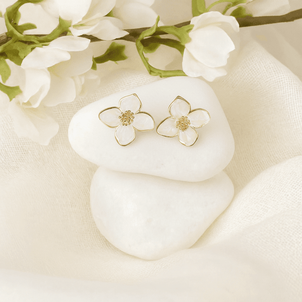 White Floral Stud Earrings
