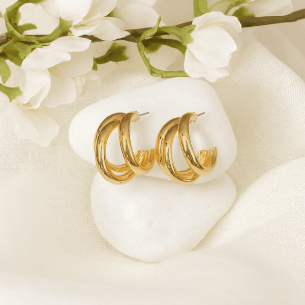 Triple Hoop Gold Earrings