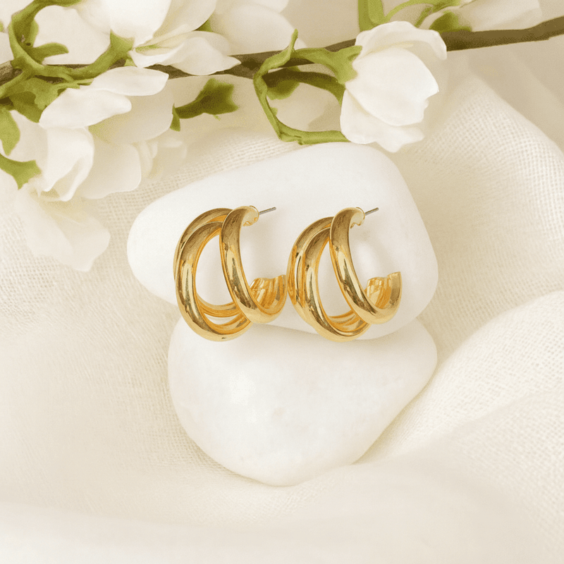 Triple Hoop Gold Earrings